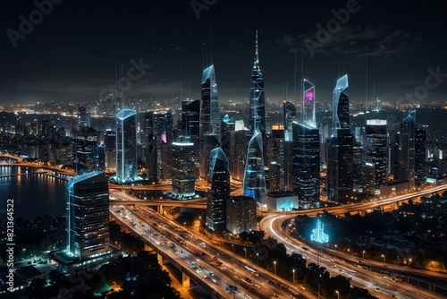 Wallpaper Mural Urban Network: Connectivity and Cityscape at Night Torontodigital.ca