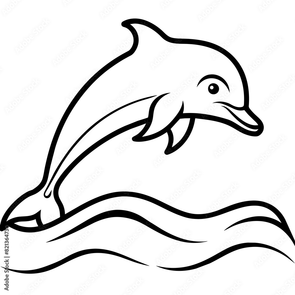 Fototapeta premium Dolphin under wave line art vector 