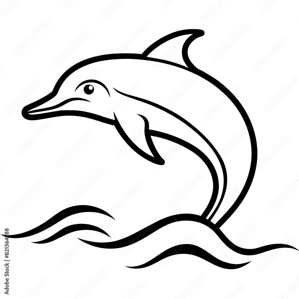 Obraz premium Dolphin under wave line art vector 