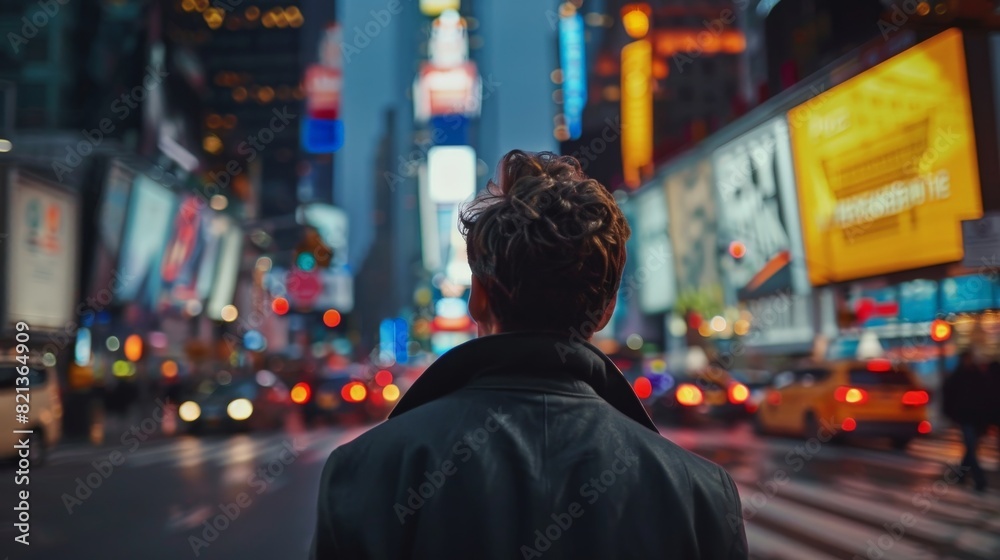 A man stands in the middle of a busy city street A man stands in the middle of a busy city street