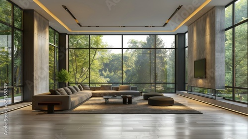 Modern White Living Room With Large Windows