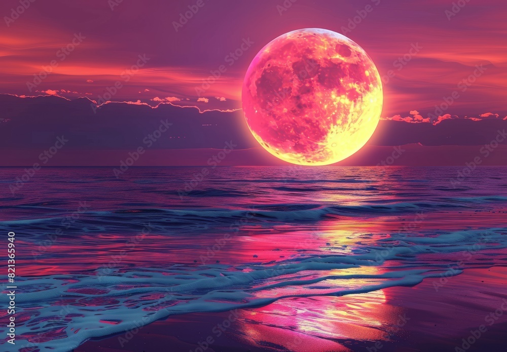 Generate an AI-created retro-futuristic synthwave-style beach sunset with a colorful background and a super moon. Ideal for backgrounds, wallpapers, futuristic websites, posters, and banners.
Generate an AI-created retro-futuristic synthwave-style beach sunset with a colorful background and a super moon. Ideal for backgrounds, wallpapers, futuristic websites, posters, and banners.