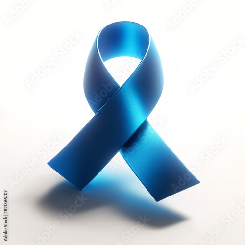 Blue awareness ribbon. Symbol of support, charity, and health campaigns. Shiny, realistic blue ribbon isolated on white background. Ideal for healthcare and awareness designs. 