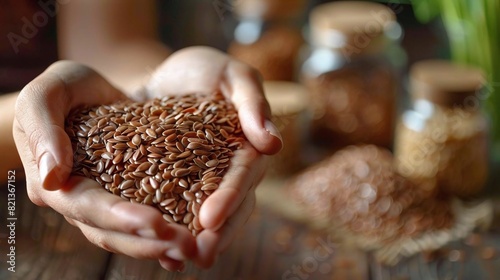 Flax seeds are a rich source of alpha-linolenic acid, an essential fatty acid that is important for heart health photo