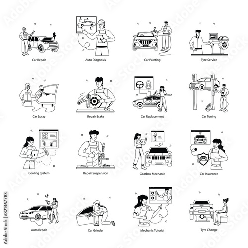 Pack of Car Repair Flat Illustrations 


