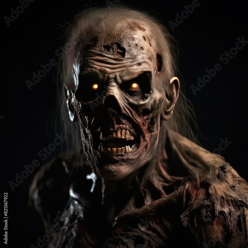 Zombie. Bloody Evil Zombie. Horror Movie Concept. Zombie Halloween concept with copy space. 3d illustration. Horror. Scary Zombie. monster. © John Martin
