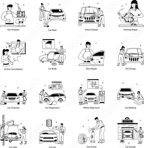 Pack of Car Repair Flat Illustrations 

