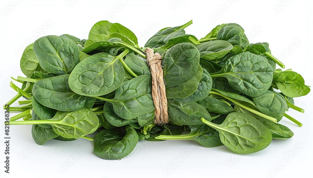 Fototapeta premium Fresh spinach leaves. Spinach is a leafy green vegetable that is rich in nutrients and antioxidants. It can be eaten raw, cooked, or juiced.
