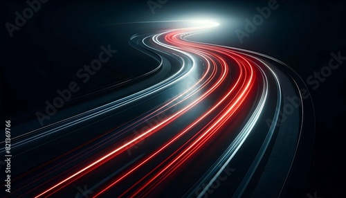 light trails on a curving road at night