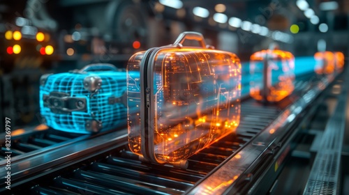 Illustrate the intricate circuitry and components of electronic equipment as it appears on the monitor of the x-ray machine scanning
