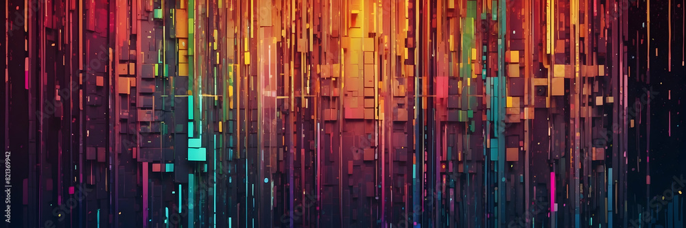 A captivating display of digital rain with colorful pixels cascading down the image A captivating display of digital rain with colorful pixels cascading down the image