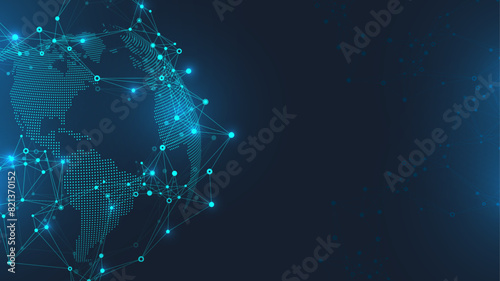 Global network connection banner design template. Header social network communication in the global business concept. Big data visualization. Internet technology