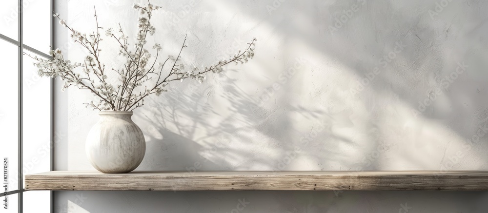 White vase on wooden shelf
