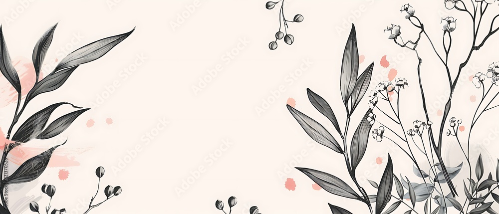 Dreamy Hand-Drawn Floral and Leaf Aesthetic Background for Design Projects