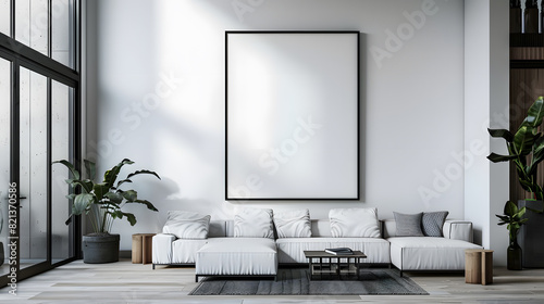 Frame & poster mockup in modern living room. 3d rendering
