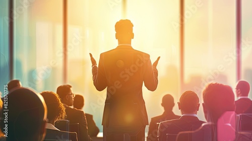 These images may portray leaders making strategic decisions, mentoring employees, or delivering inspiring speeches, embodying traits such as integrity, empathy, and decisiveness photo