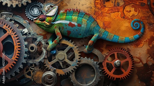 Adaptability-themed visuals often include symbols of adaptability and transformation, such as chameleons, gears, or puzzle pieces photo