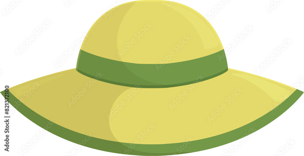 Illustration of a bright yellow sun hat with a green ribbon, perfect for summer outfits Illustration of a bright yellow sun hat with a green ribbon, perfect for summer outfits
