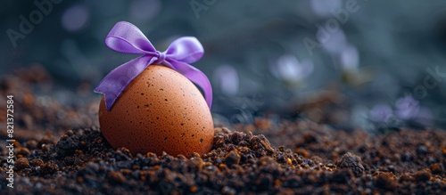 Brown egg with purple bow, easter present