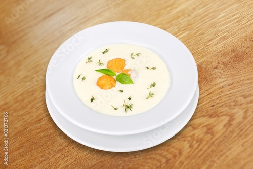 National dish tasty fresh soup in plate