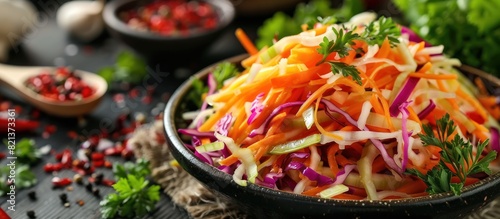 Bowl of shredded carrots and red onions photo