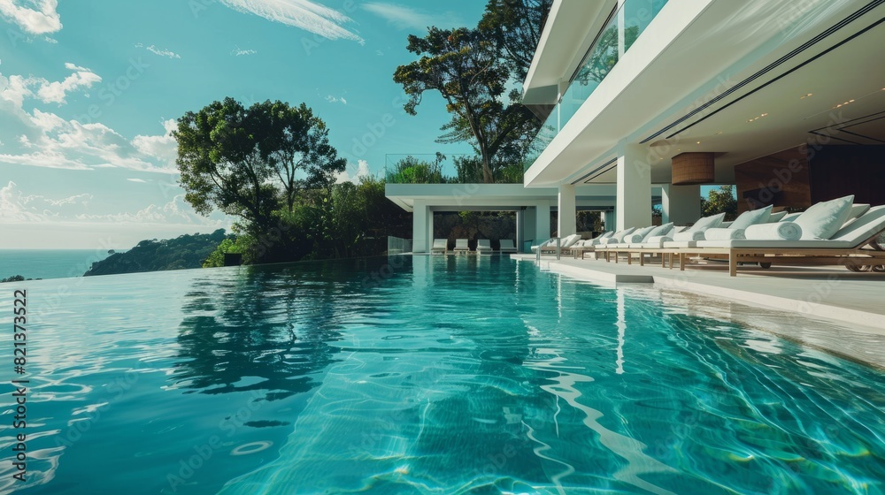 Fototapeta premium serenity and tranquility of the surroundings while the pool reflects the sky and the surroundings generative ai