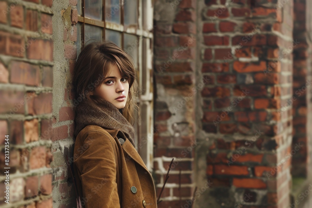 Against a backdrop of old brick walls, a girl exudes vintage charm in a classic ensemble. Against a backdrop of old brick walls, a girl exudes vintage charm in a classic ensemble.