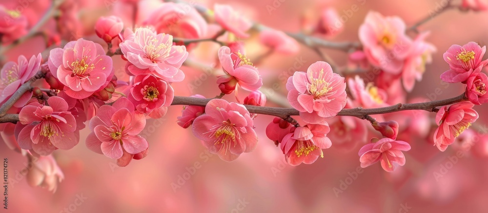 A branch of a tree adorned with a cluster of vibrant pink flowers in full bloom.