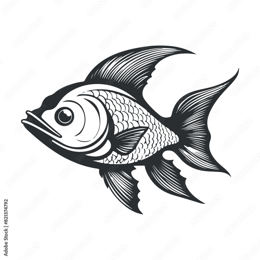 Fish vector illustration black and white cartoon character design collection. White background, Animals. Fish vector illustration black and white cartoon character design collection. White background, Animals.