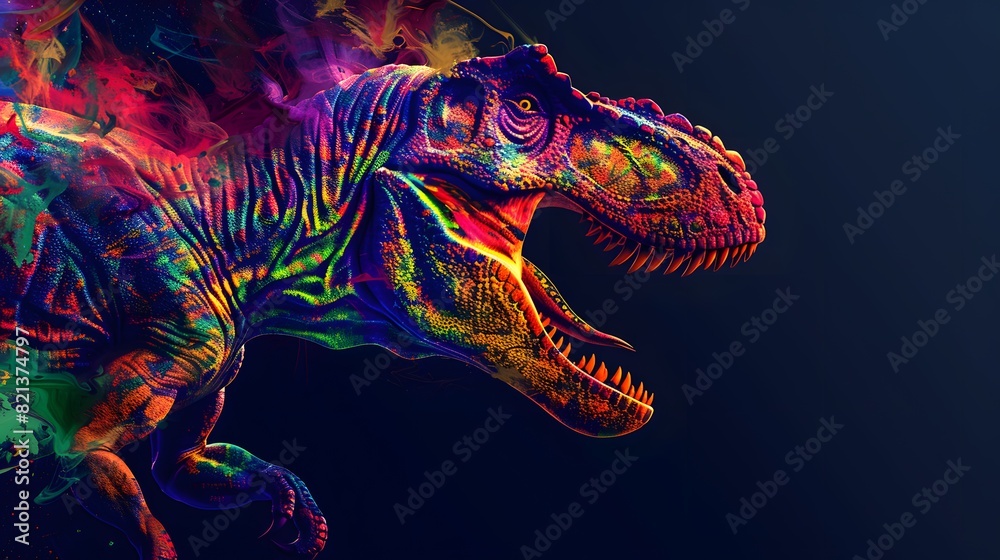 Abstract of Tyrannosaurus rex or T-rex dinosaur portrait in Cretaceous ...