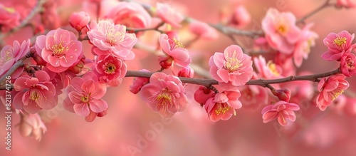 A branch of a tree adorned with a cluster of vibrant pink flowers in full bloom.
