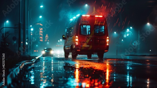 Ambulance on a Rainy Night  medical assistance during this emergency response concept