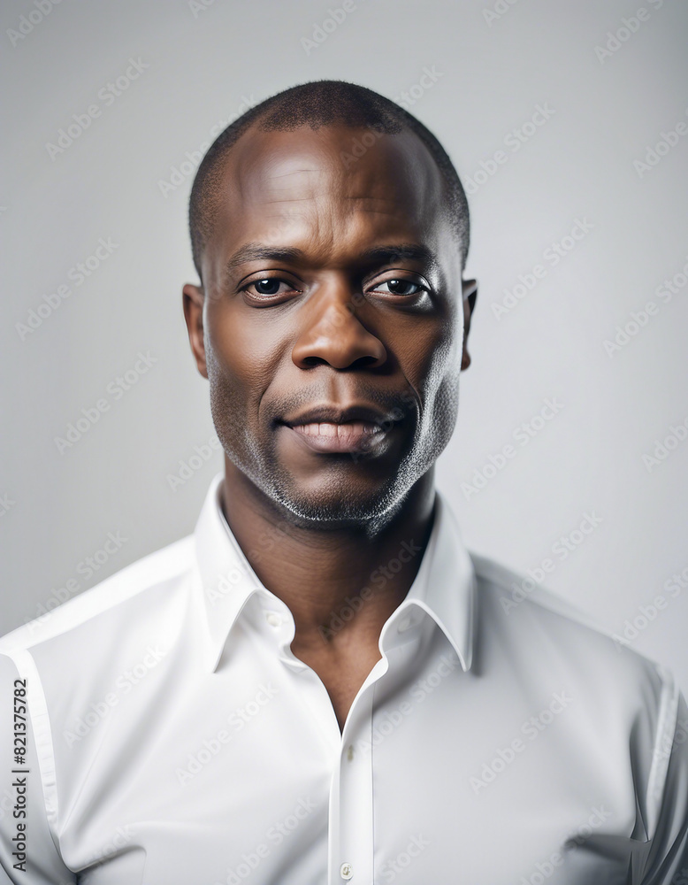 Portrait of an African American businessman in a white shirt, isolated white background
Portrait of an African American businessman in a white shirt, isolated white background