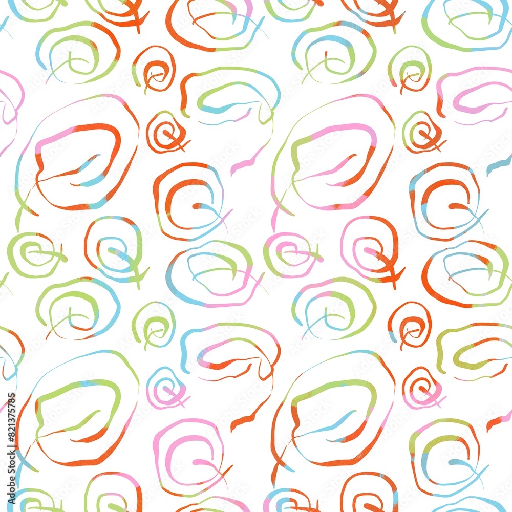 Seamless abstract botanical pattern. Multicolor leaves on white background. Curves, lines. Digital brush strokes. Design for textile fabrics, wrapping paper, background, wallpaper, cover. Seamless abstract botanical pattern. Multicolor leaves on white background. Curves, lines. Digital brush strokes. Design for textile fabrics, wrapping paper, background, wallpaper, cover.