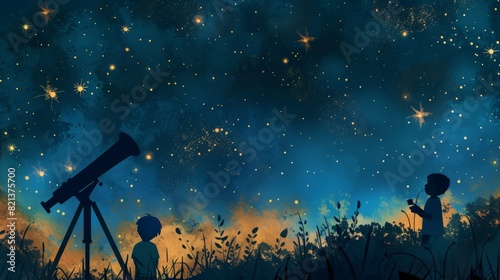 Backyard stargazing with a telescope, family exploring the night sky --ar 16:9 Job ID: c286fac3-a30f-451c-b37f-5e1d4b588481
