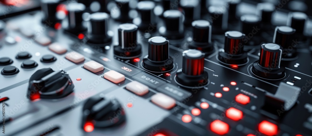Detailed close up of a modern sound mixing console Detailed close up of a modern sound mixing console