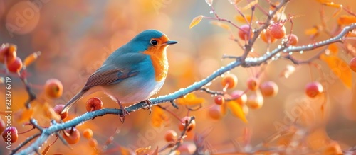Small blue bird perched on tree branch © FryArt