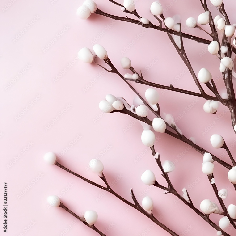 Delicate Pink Watercolor Spring Background with Flowers with Copy Space: Delicate Pink Watercolor Spring Background with Blooming Flowers - Image 1 - AI Generation