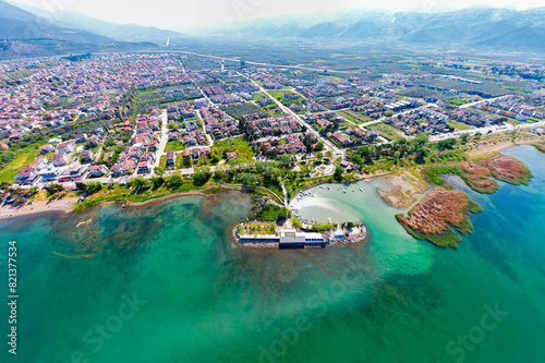 Iznik Lake in Bursa, Turkey. Iznik is beautiful town of Bursa City. Drone shot. photo