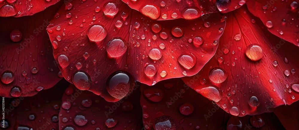 Fototapeta premium Vibrant red rose petals with fresh water droplets