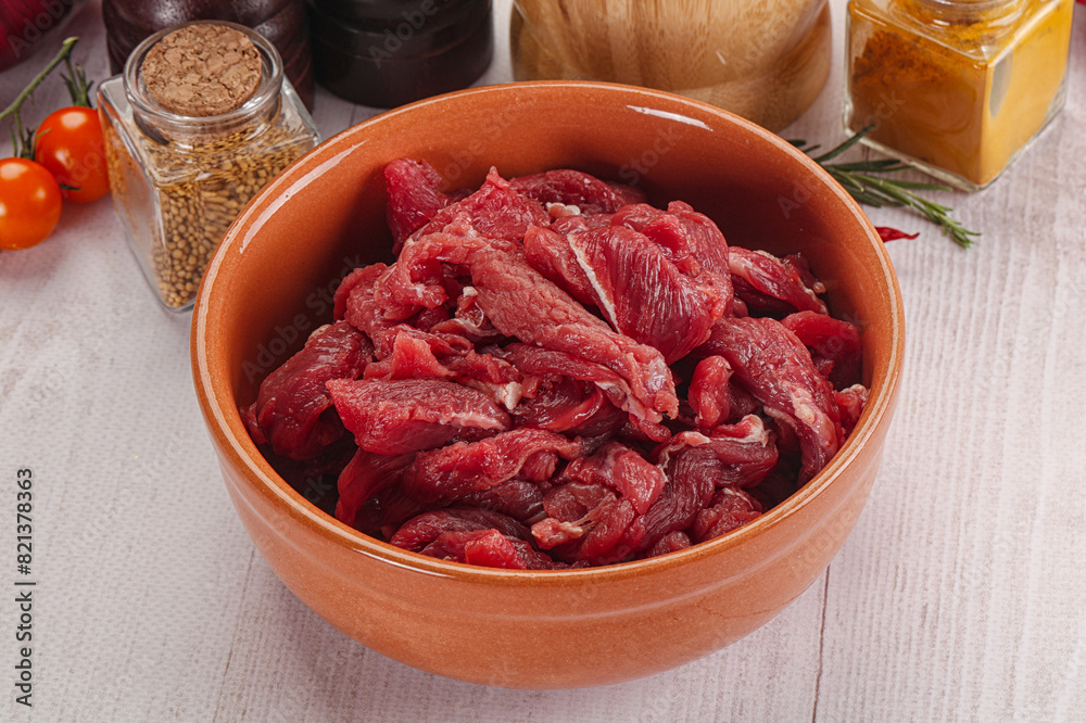 Raw beef meat - sliced strips