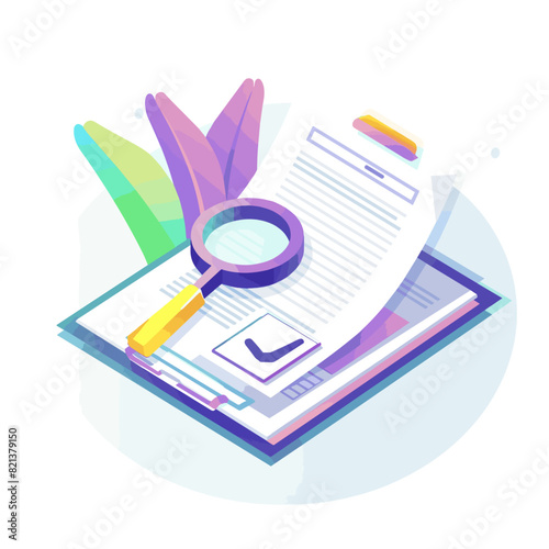 vector task list and magnifying lens on white background .Generative AI