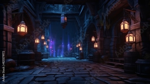 Mysterious dark dungeon Abandoned city halloween night scene © Darcraft