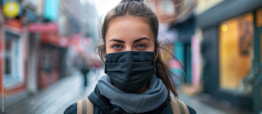 Woman wearing face mask walking on city street