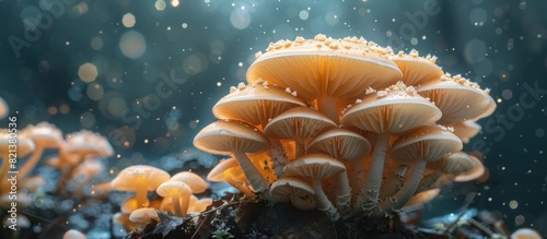 Cluster of mushrooms growing on tree stump photo