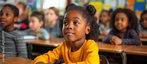Diverse group of children sitting at desks in classroom