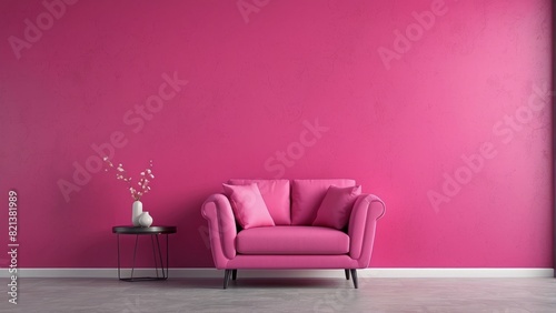 Modern style home interior chair and hot pink living room and empty wall texture background