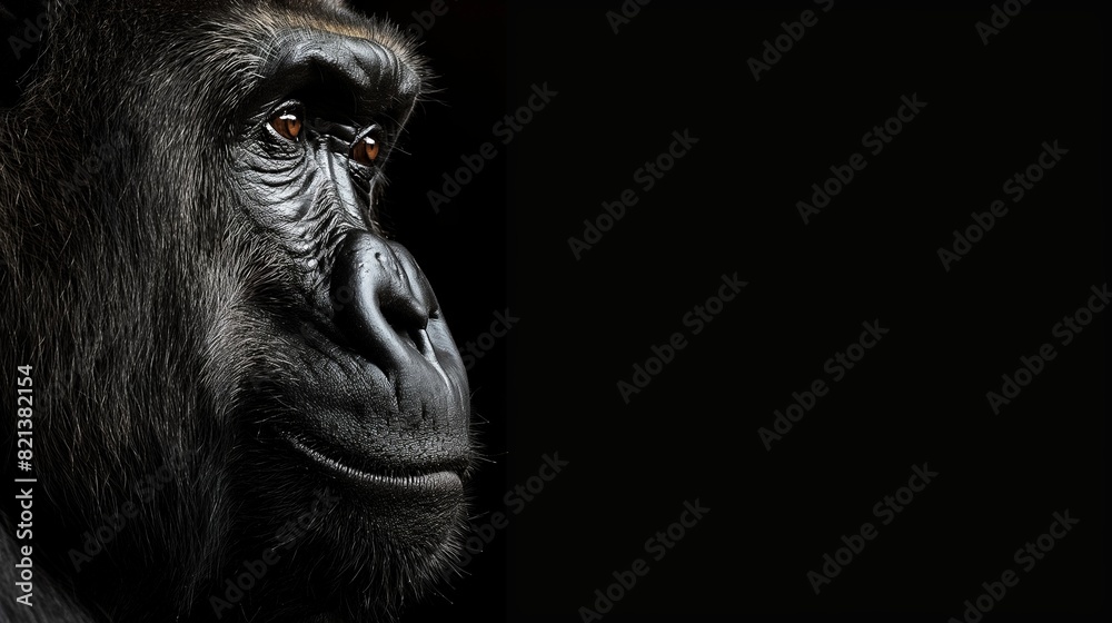 Obraz premium Close-up profile of a gorilla's face against a black background