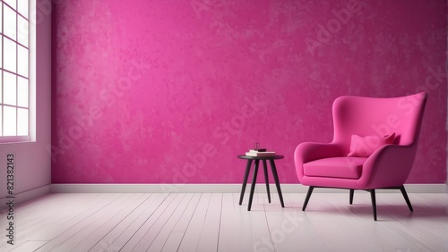 Modern style home interior chair and hot pink living room and empty wall texture background