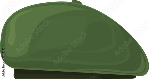 Detailed vector illustration of a green military beret. An iconic headgear accessory worn by soldiers in army. Special forces. And commando units. Isolated and editable for fashion and apparel design